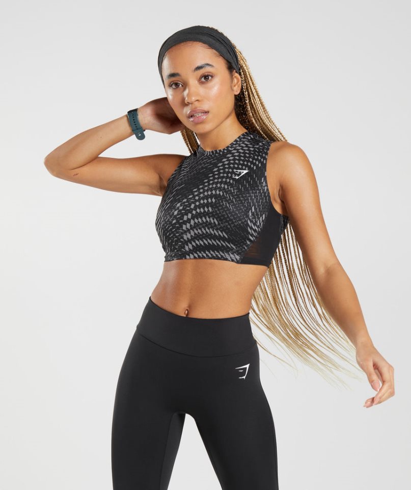 Podkoszulki Gymshark Sportowe Crop Damskie Czarne | PL 152RBE